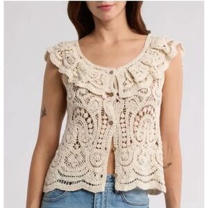 LIV Los Angeles  Crochet Lace Top Women's Small 100% Cotton